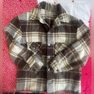 70’s Vintage Wool Brown and Cream Plaid Wool Jacket Shirt- No Tags